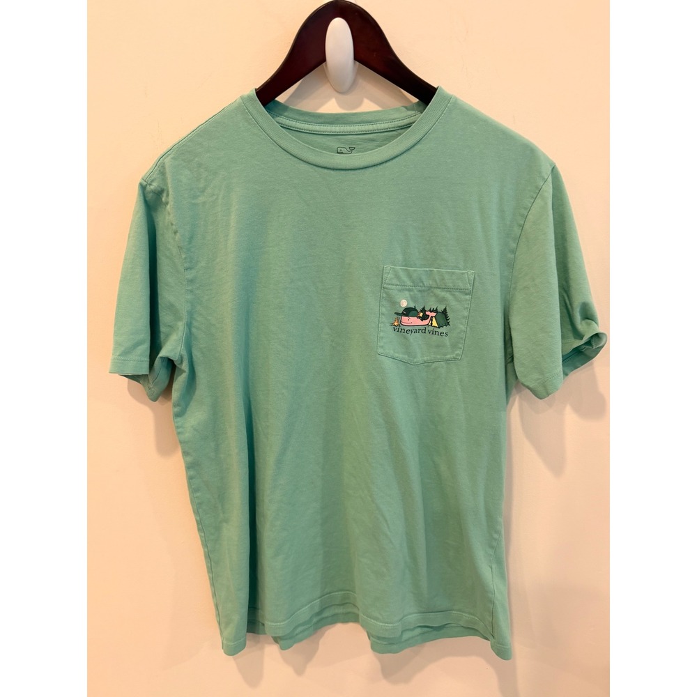 Vineyard Vines Mens Camping Whale Pocket T-Shirt Green Short Sleeve Small